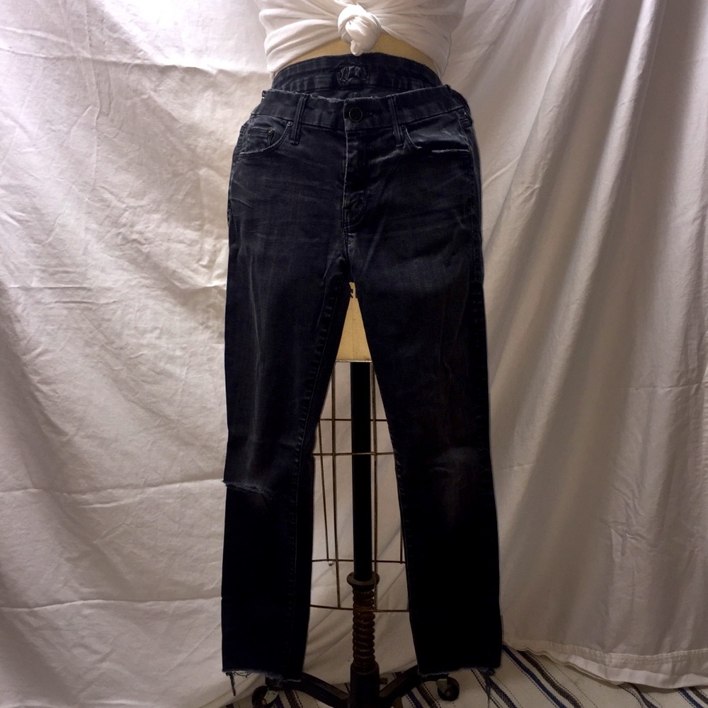 Mother Black Distressed Skinny Jeans size 28